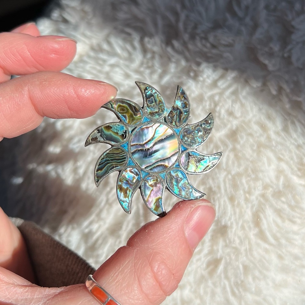 Vintage Silver Taxco Abalone Brooch